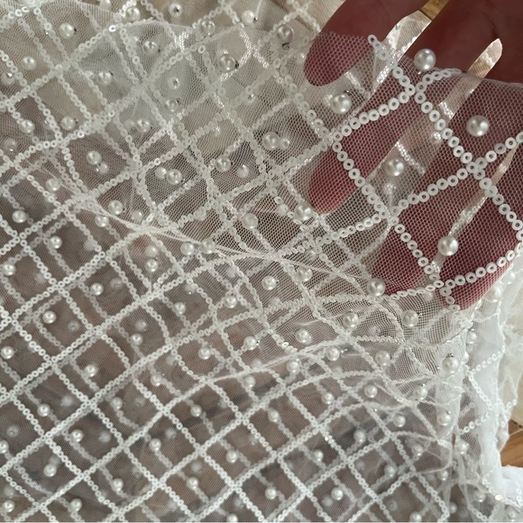 Sheer Pearl and Sequin White Crop Top - Picture 2 of 2